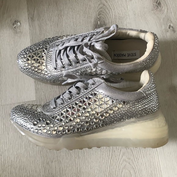 Steve Madden Carissa rhinestone sneaker shimmer sparkly lace up platform size 10 - Picture 2 of 14